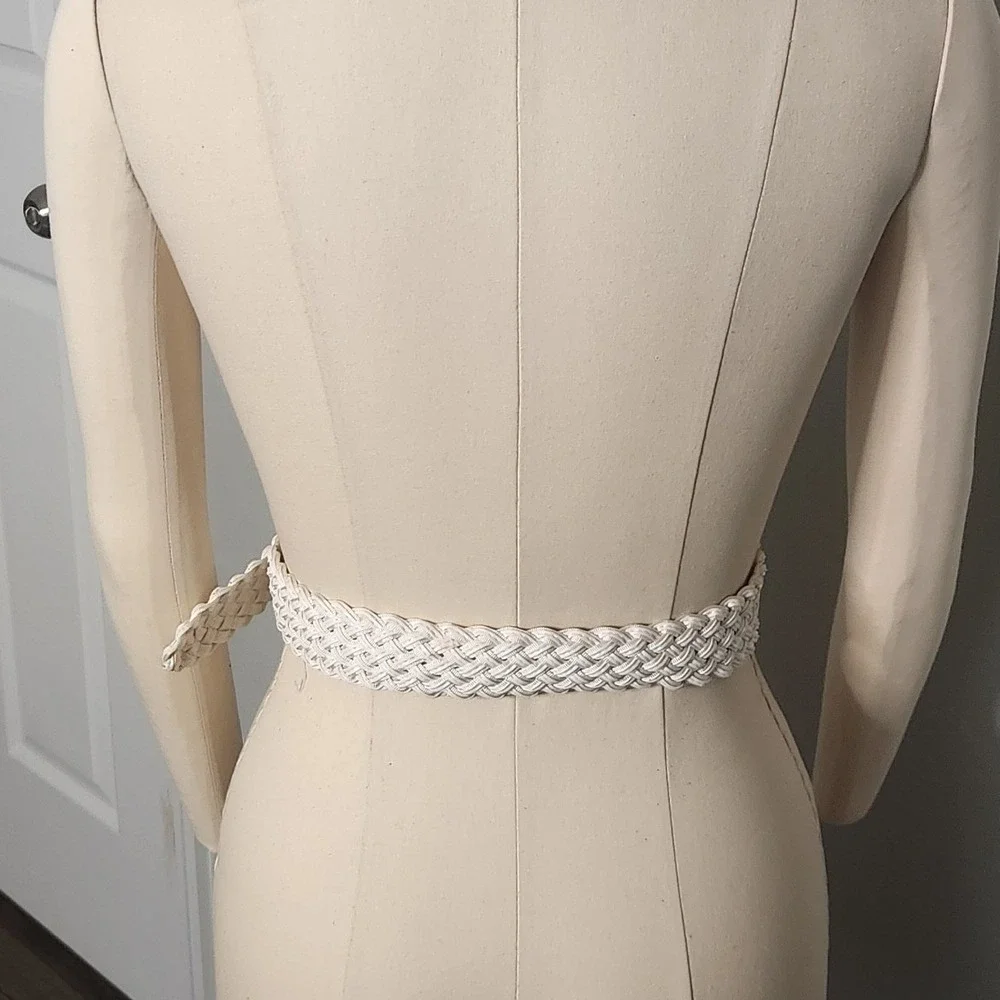 MD Braided Cord Belt Women Medium Cream Pink Multi Color Good Vintage 80s Woven